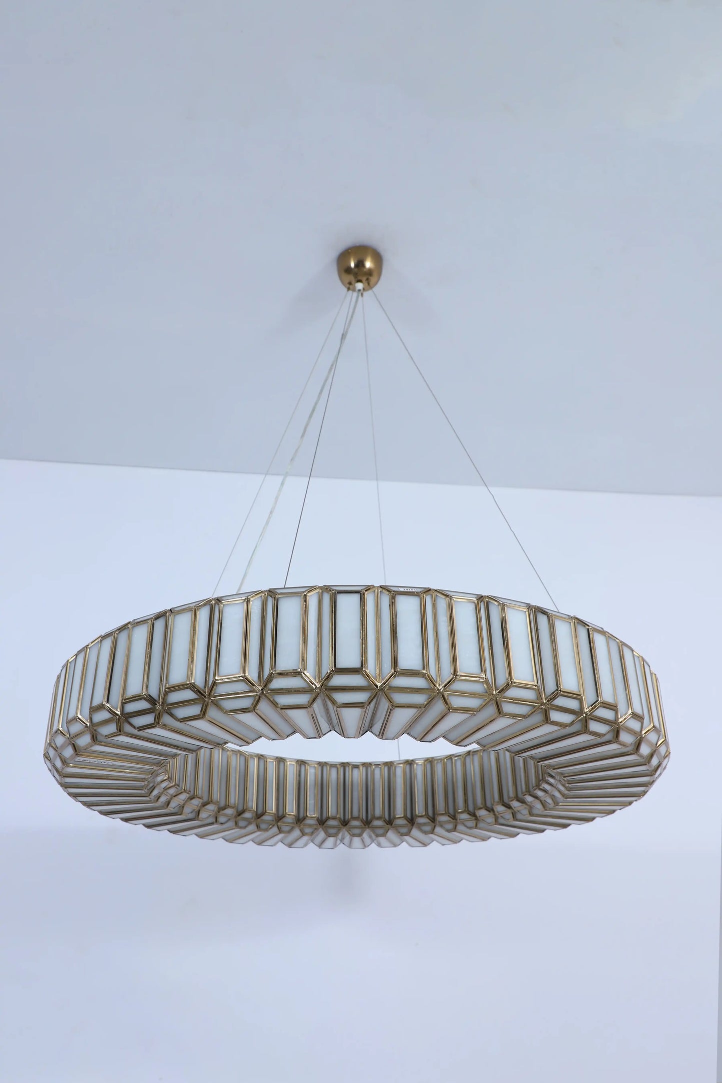 Embossed Glass Ring Chandelier – Antique Gold Modern Pendant Light