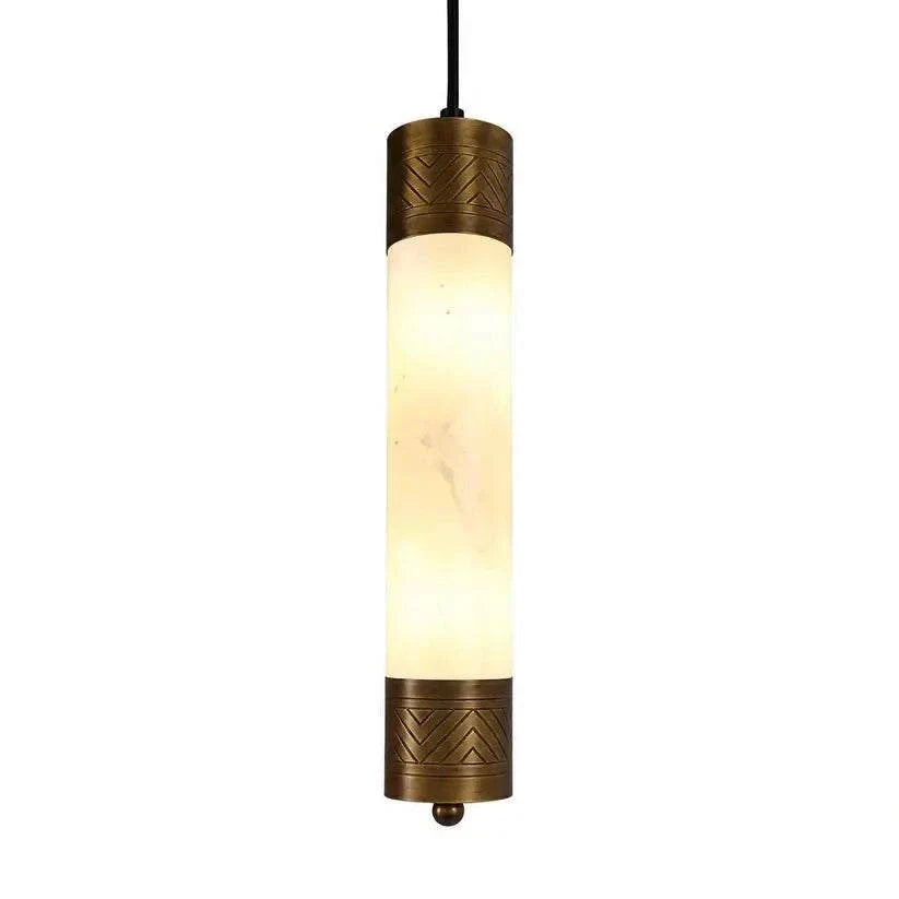Alabester Marble Pendant Light with alabaster shade and antique brass accents by ILLUMEA