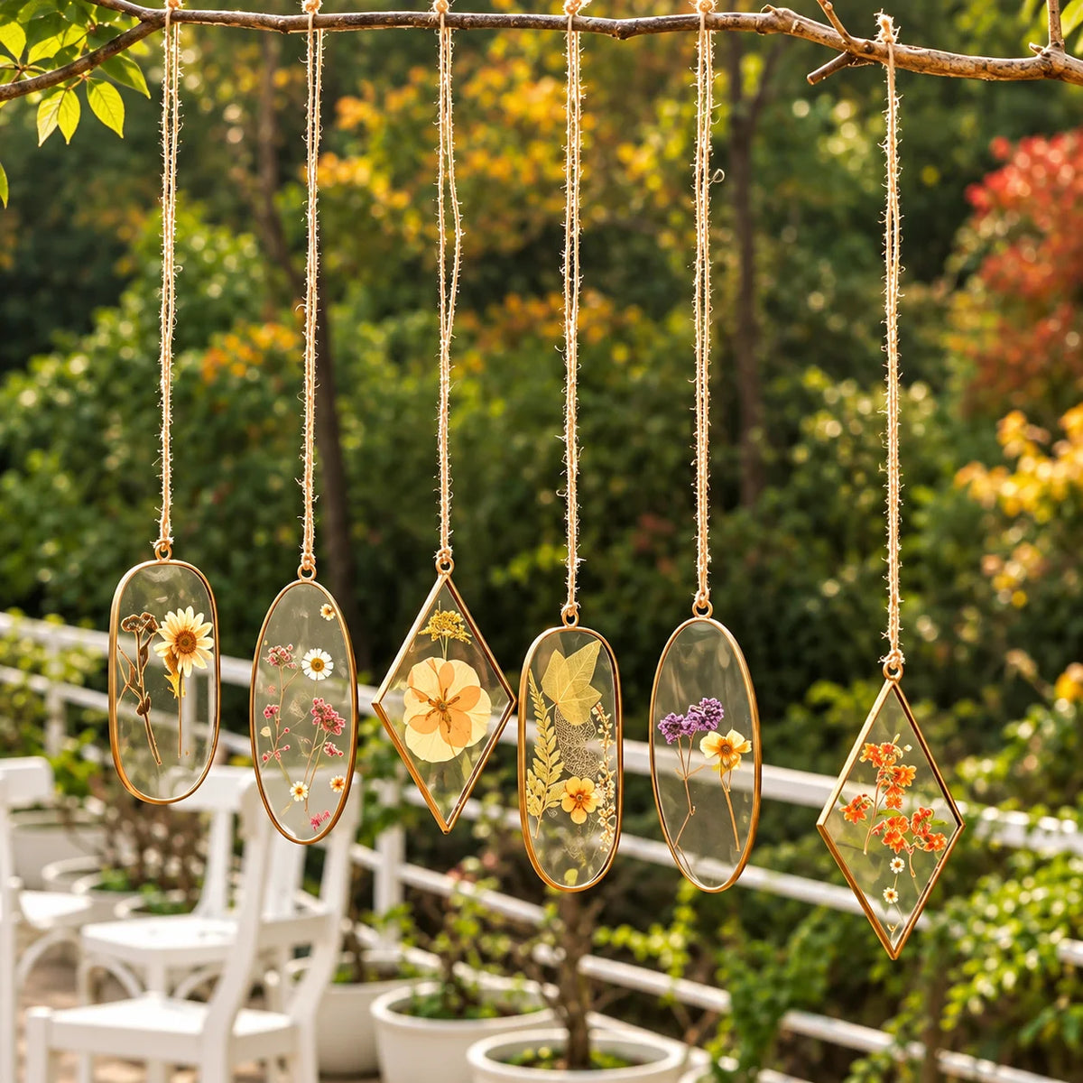 Decorative Artisan Glass Suncatcher with pressed floral elements and a handcrafted metal frame for nature-inspired home décor – ILLUMEA