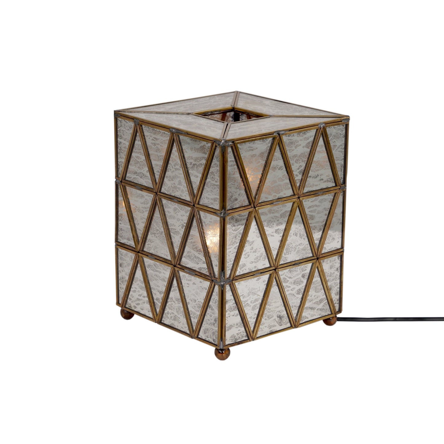 Antique Triangle Table Lamp Brass & Glass - ILLUMEA - ILLUMEAlampLarge