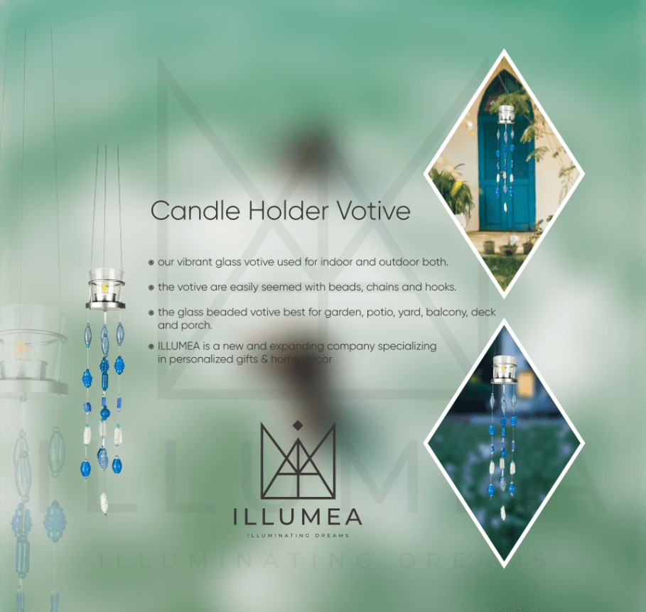 Blue Glass Beads Handmade Hanging Votive - ILLUMEAVotive
