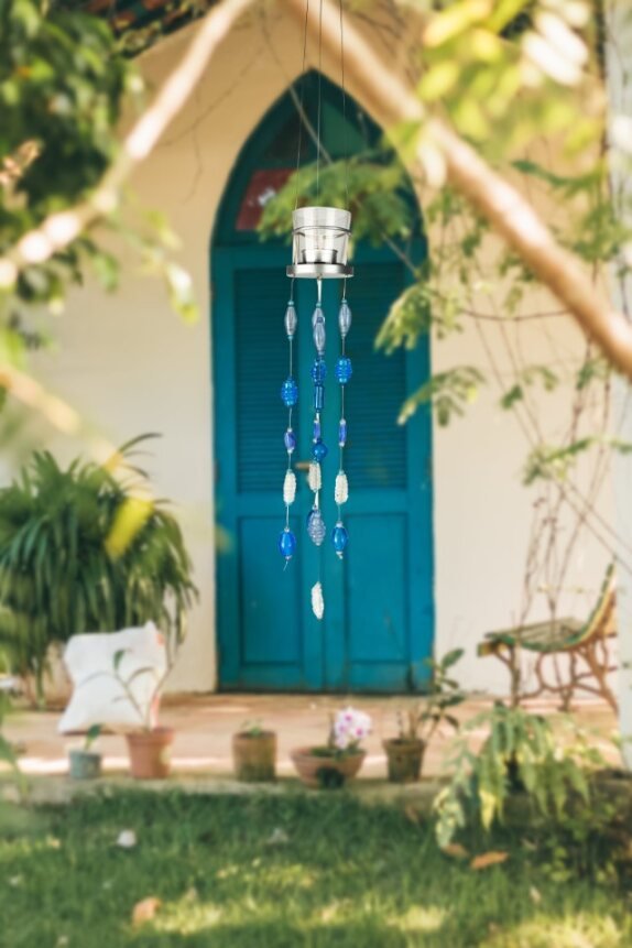 Blue Glass Beads Handmade Hanging Votive - ILLUMEAVotive