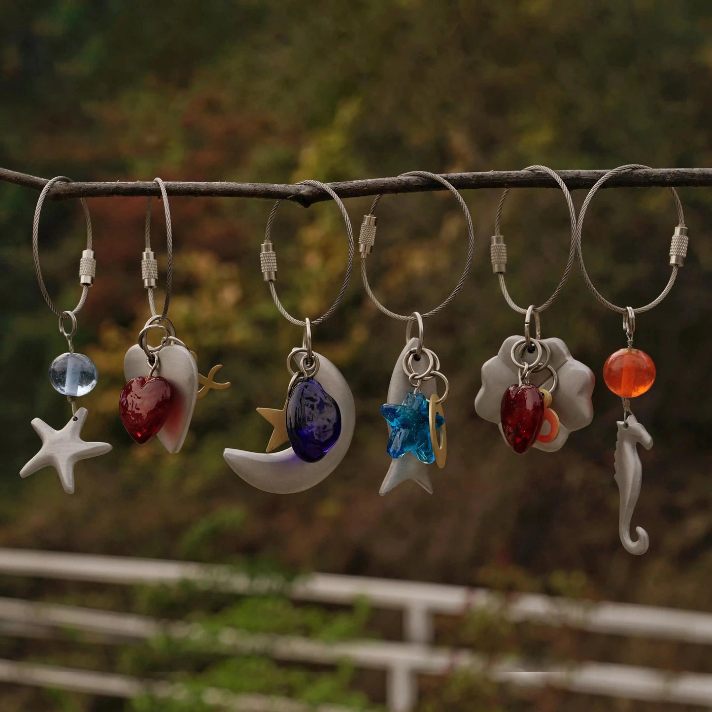 Casted Aluminium Handmade Fish Glass Bead Keychain Ornament.