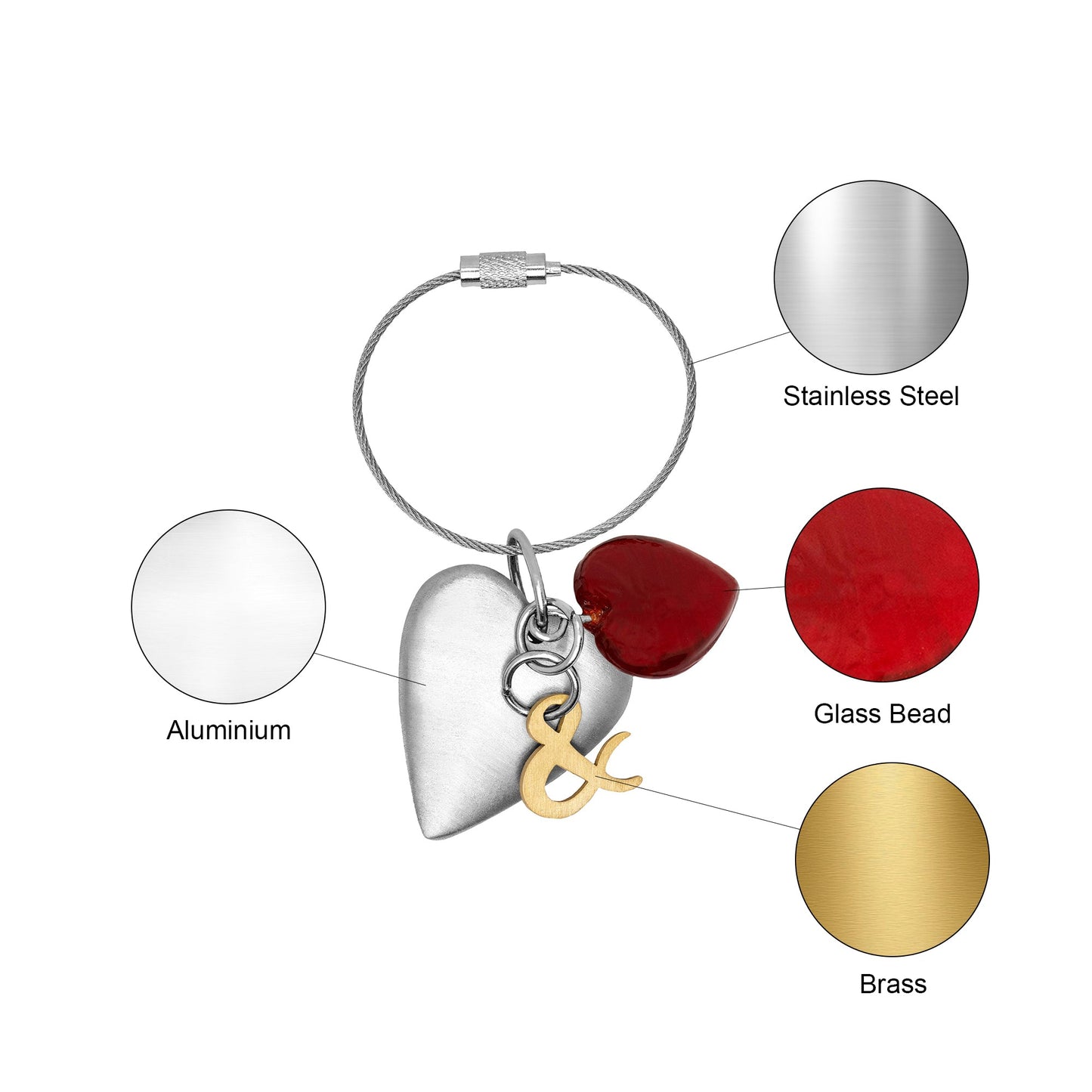Casted Aluminium Handmade Heart Glass Bead Keychain Ornament - ILLUMEAKey Chain