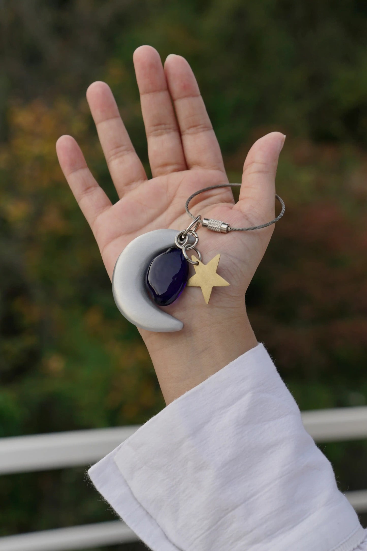 Casted Aluminium Handmade Moon Glass Bead Keychain Ornament - ILLUMEAKey Chain