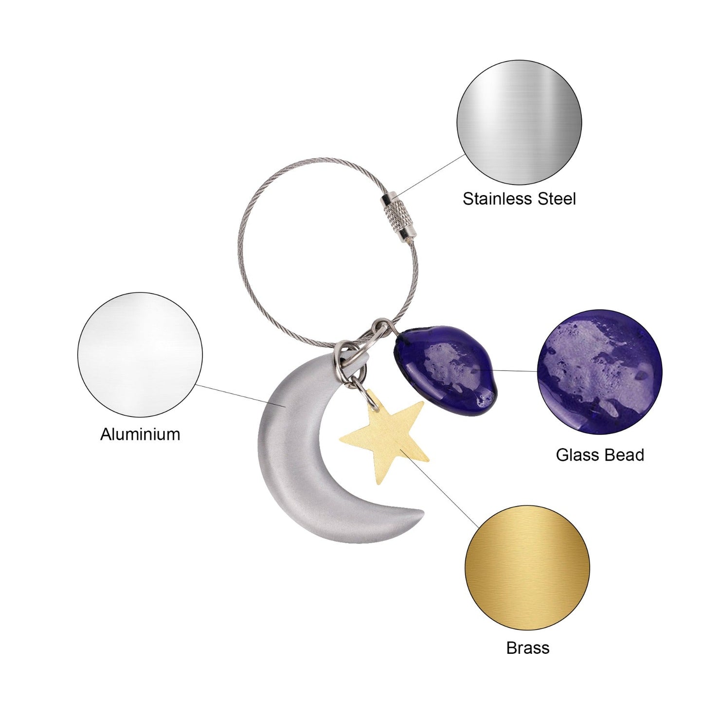Casted Aluminium Handmade Moon Glass Bead Keychain Ornament - ILLUMEAKey Chain