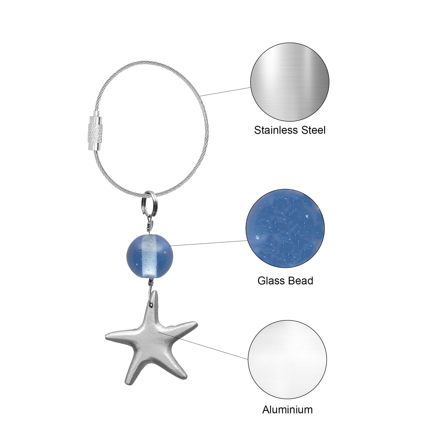 Casted Aluminium Handmade Star Fish Glass Bead Keychain Ornament - ILLUMEAKey Chain