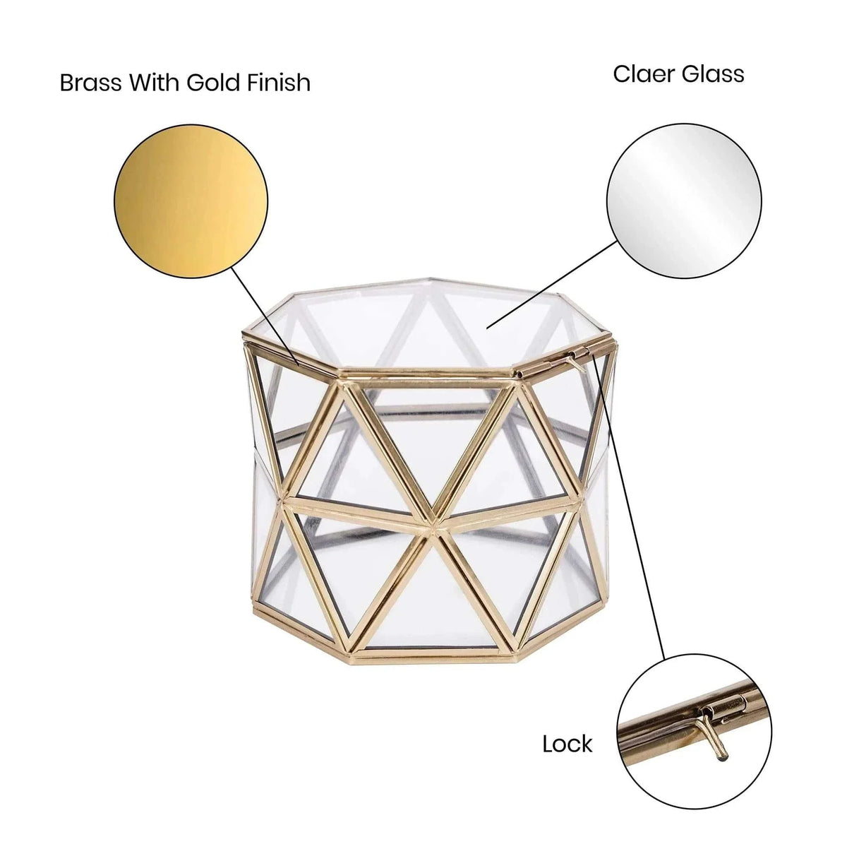 Diamond Box clear stained glass storage box with gold finish by ILLUMEA
