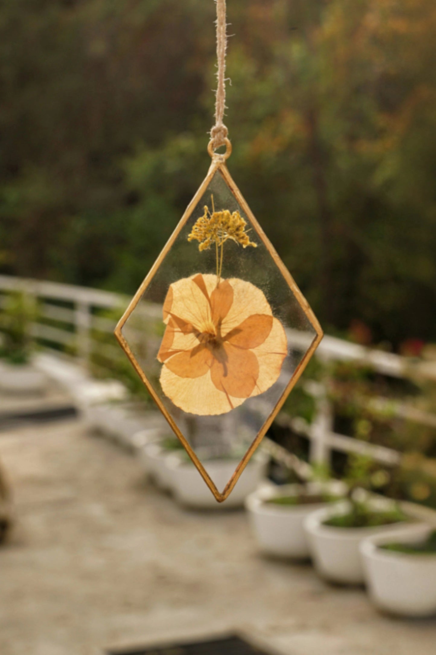 Handmade Dried Pressed Flower Hanging Diamond Suncatcher - ILLUMEAPendant