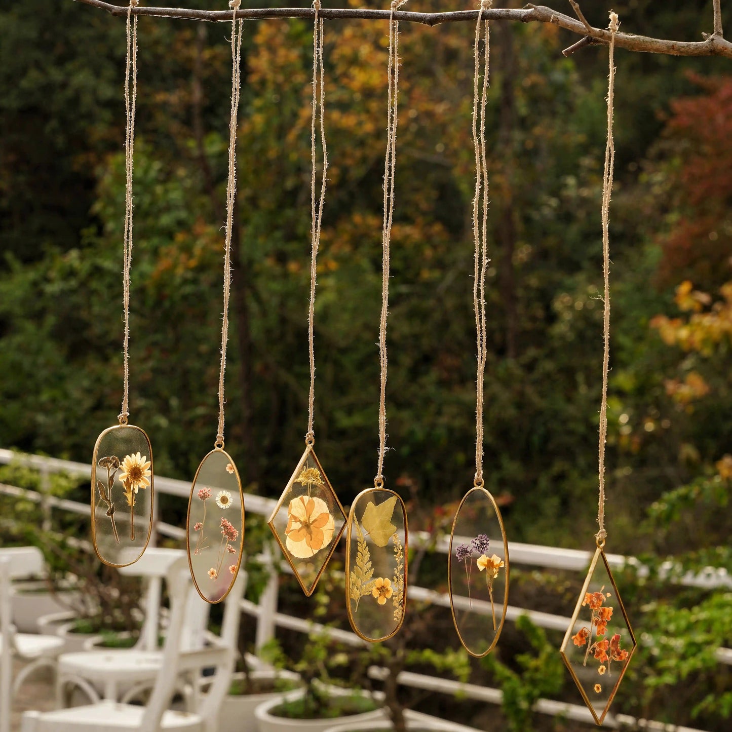 Handmade Dried Pressed Flower Hanging Squoval Suncatcher - ILLUMEAPendant