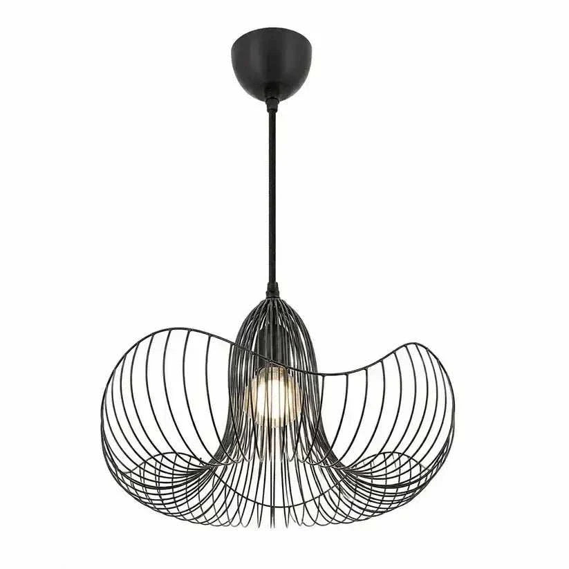 Modern industrial iron wire pendant light by ILLUMEA with open-frame design and exposed illumination