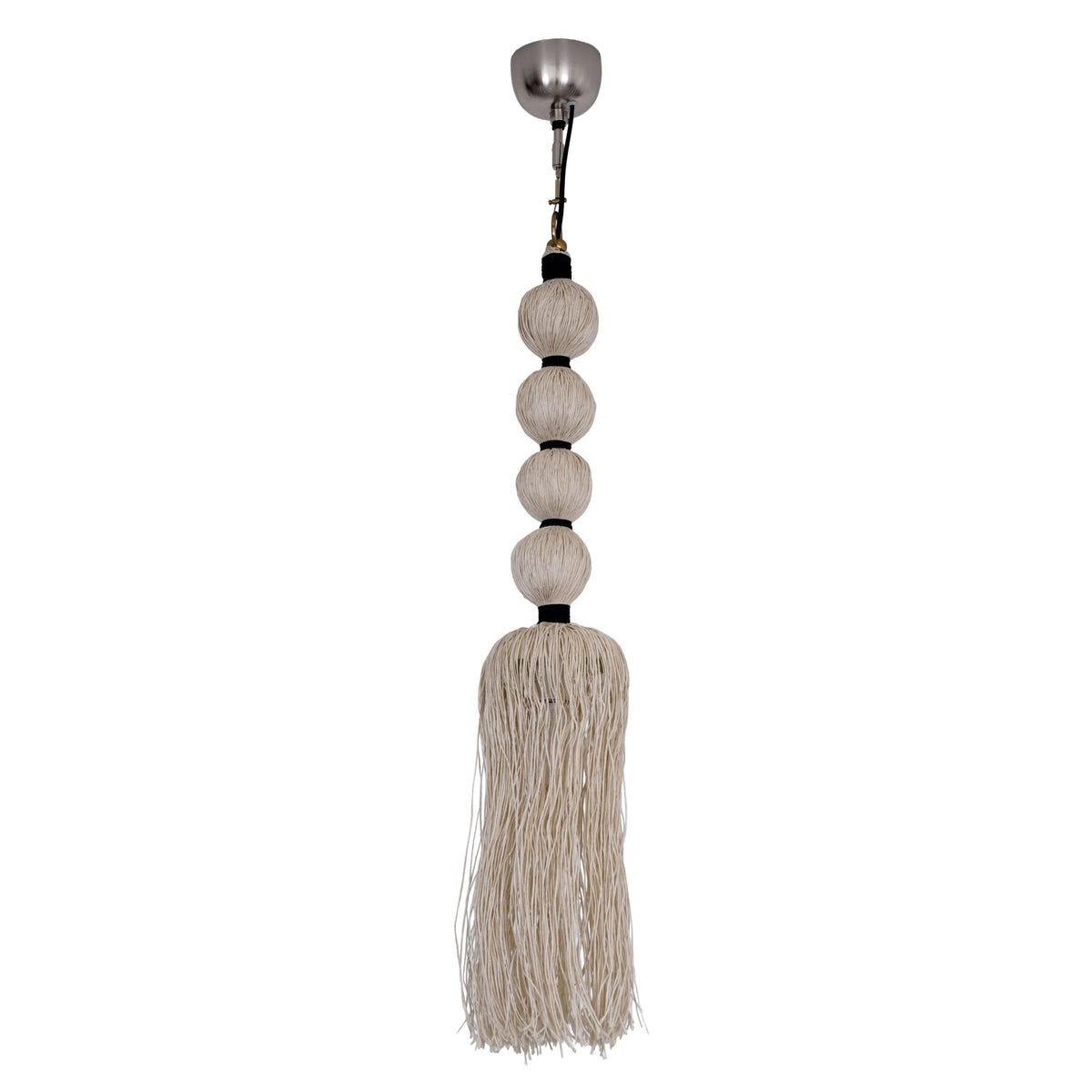 Handcrafted Jute Pendant Light hanging from ceiling with warm natural glow and artisanal texture