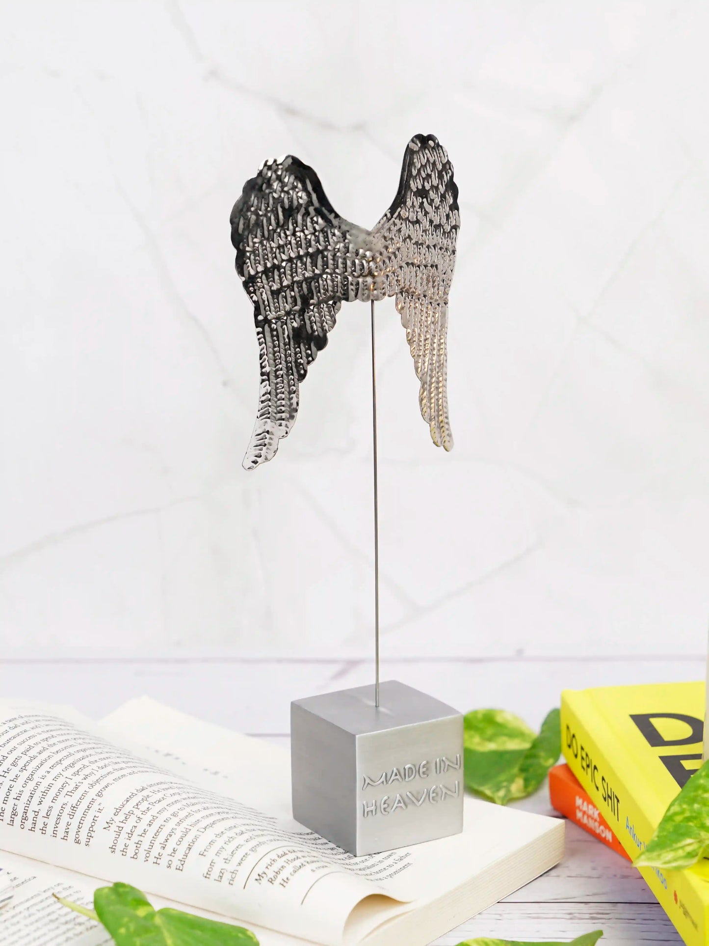 Metal Angel Wings Sculpture - Inspirational and Angelic Decorative Figurine - ILLUMEA