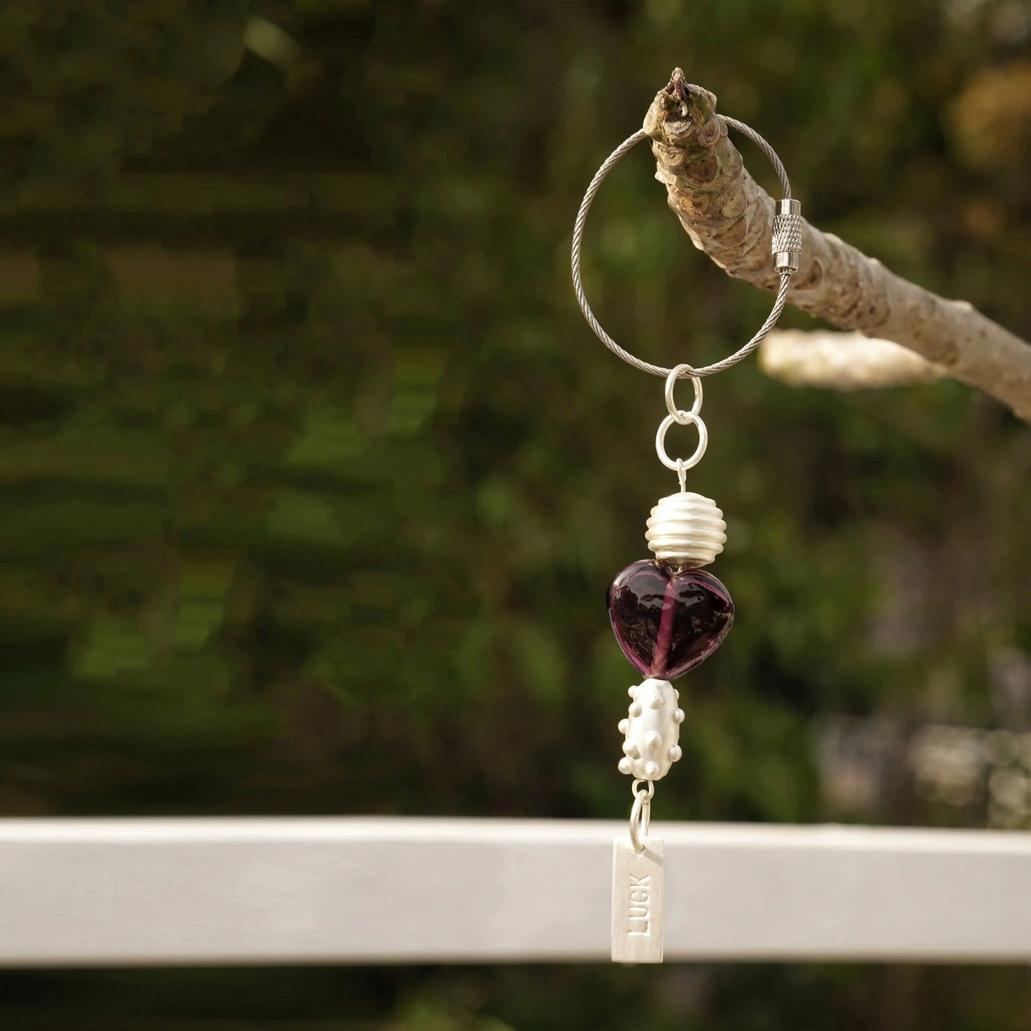 Purple Heart Glass Bead Handmade Silvered Brass Keychain - ILLUMEAKey Chain
