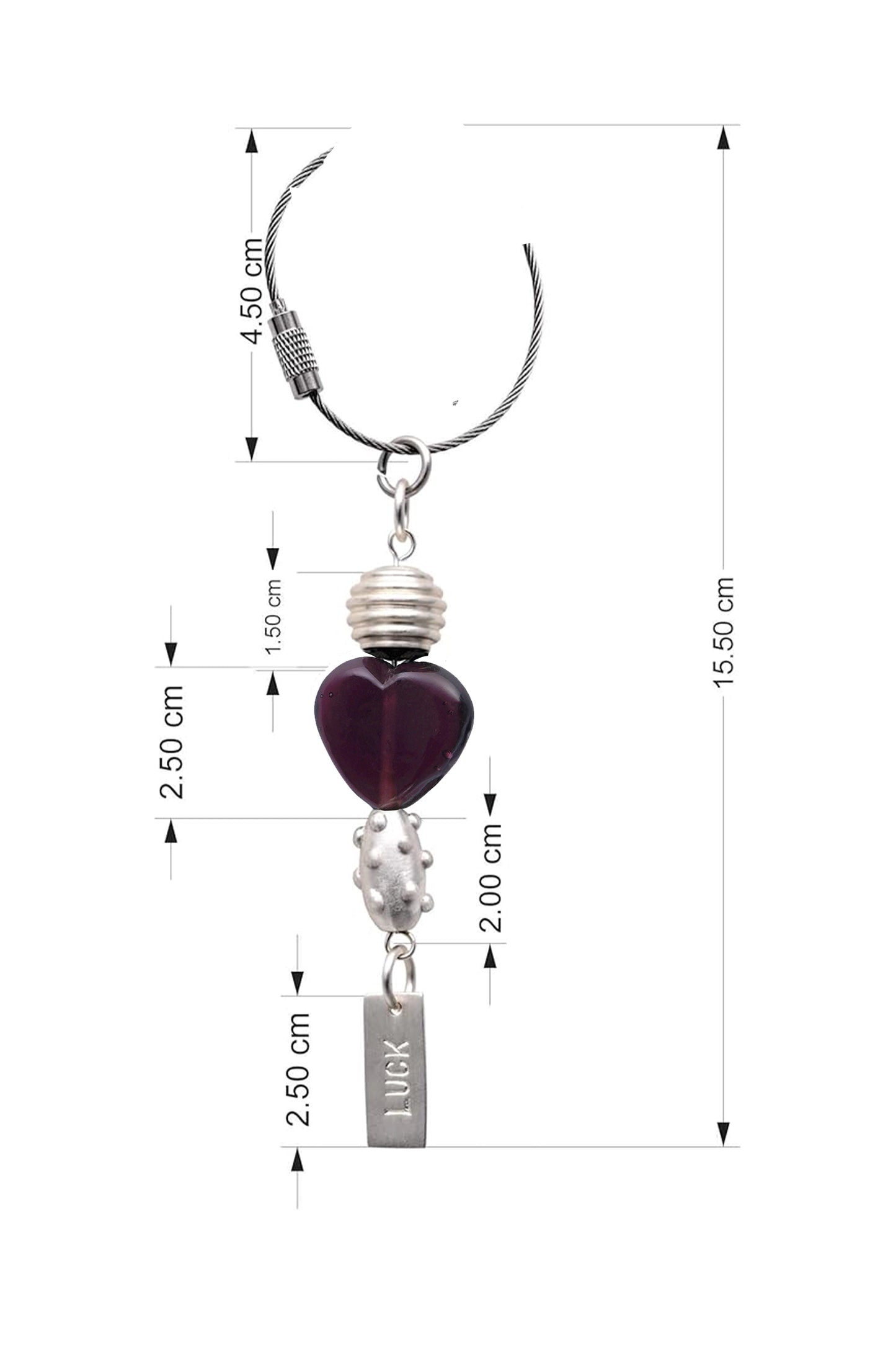 Purple Heart Glass Bead Handmade Silvered Brass Keychain - ILLUMEAKey Chain
