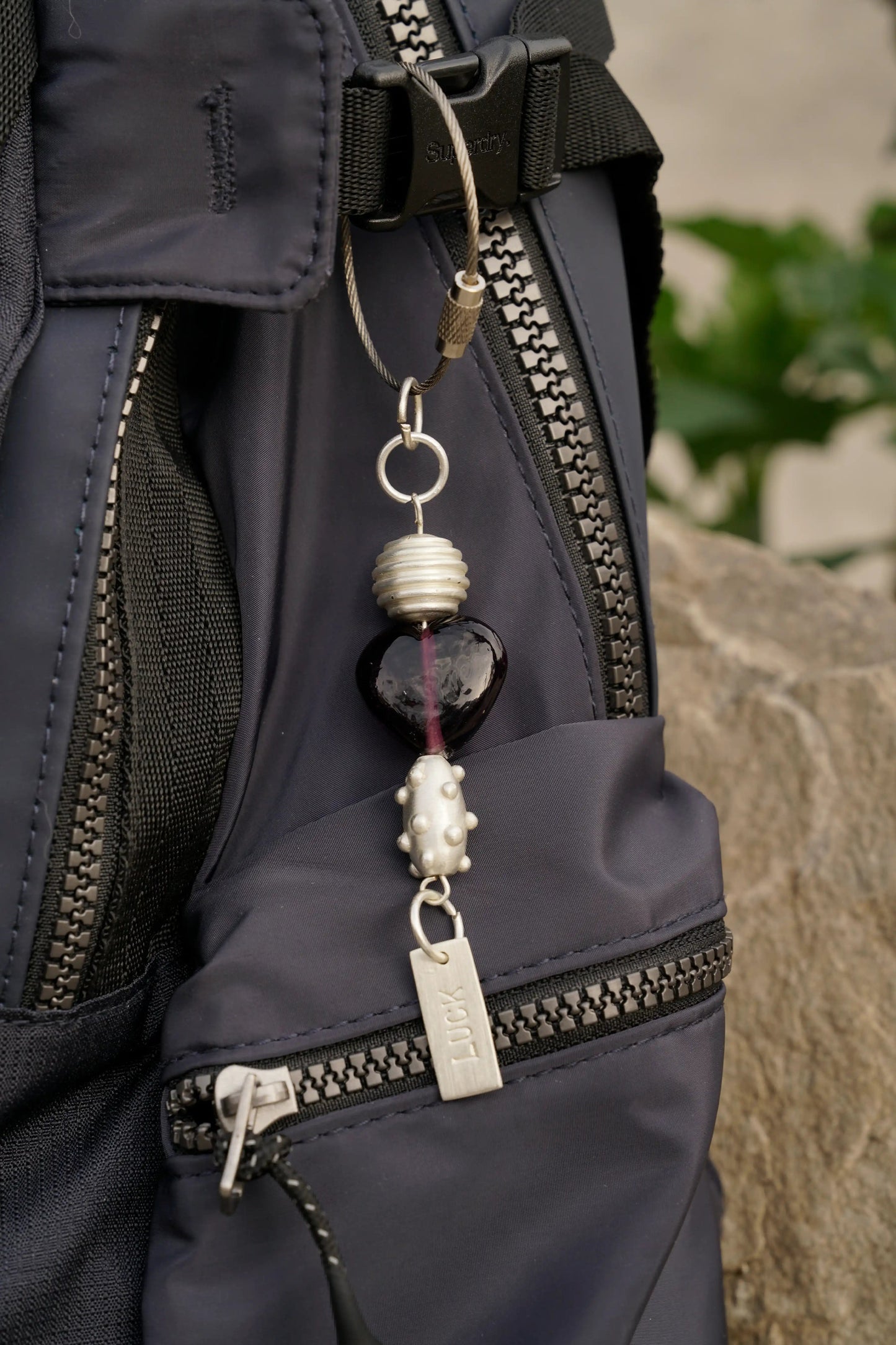 Purple Heart Glass Bead Handmade Silvered Brass Keychain - ILLUMEAKey Chain
