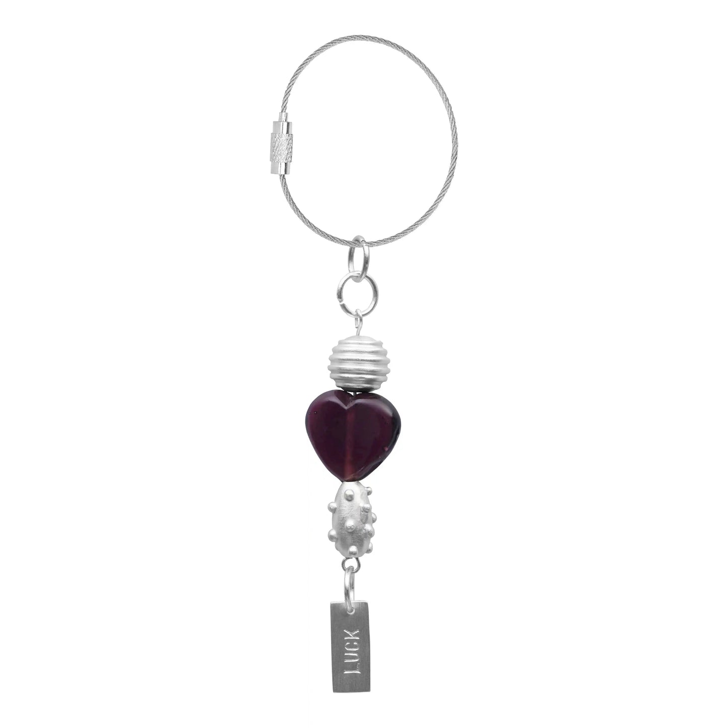 Purple Heart Glass Bead Handmade Silvered Brass Keychain - ILLUMEAKey Chain
