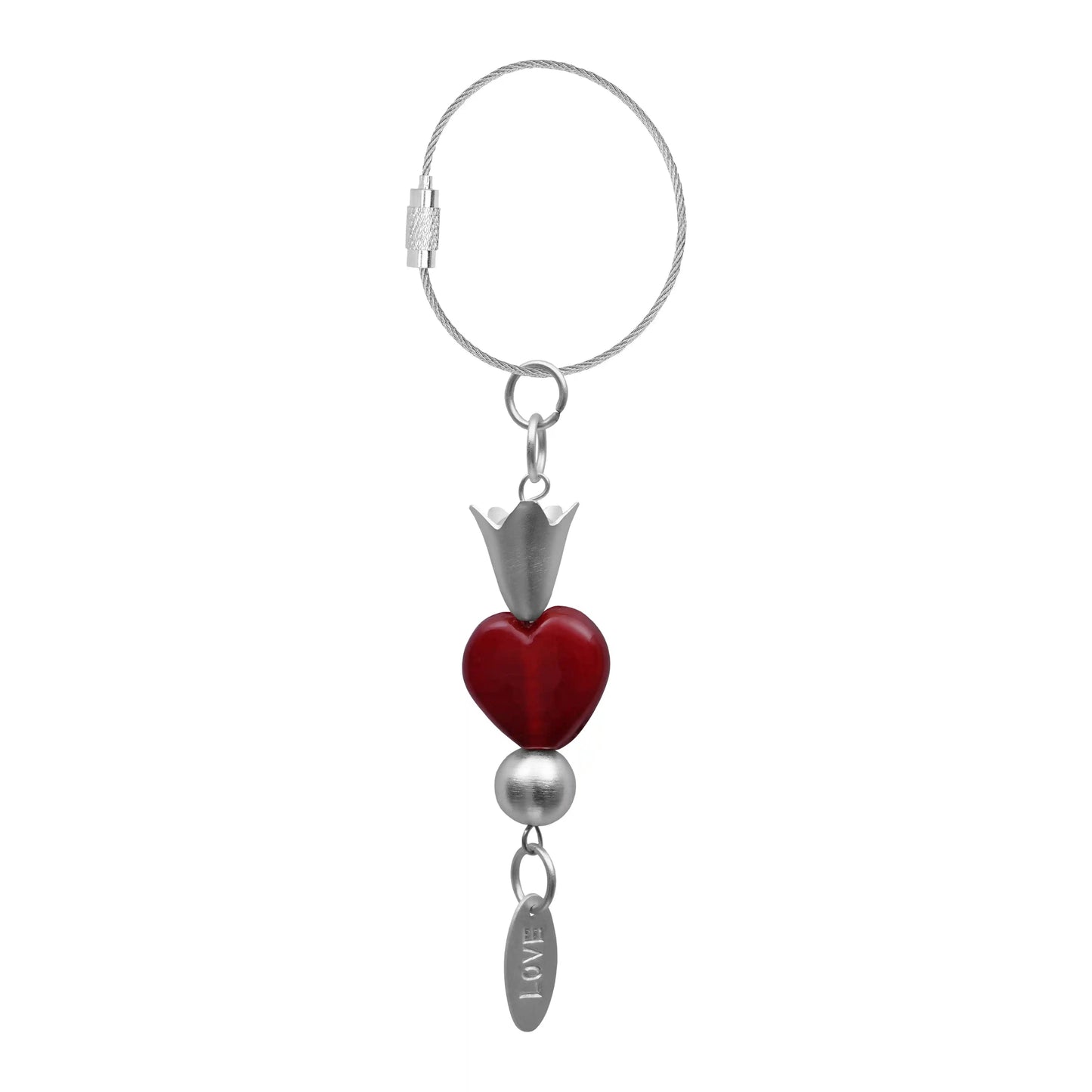 Red Heart Glass Bead Handmade Silvered Brass Keychain - ILLUMEAKey Chain