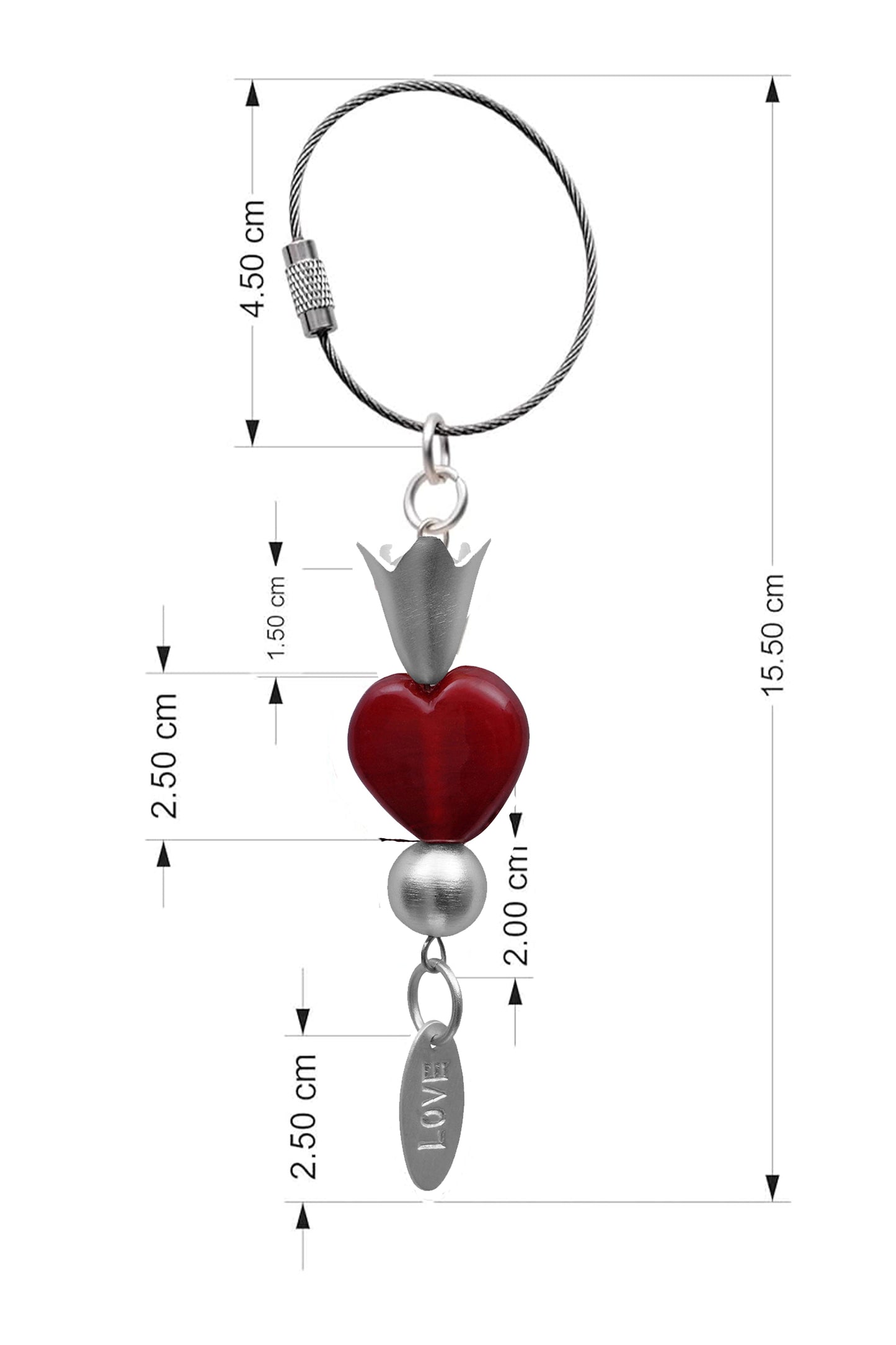 Red Heart Glass Bead Handmade Silvered Brass Keychain - ILLUMEAKey Chain