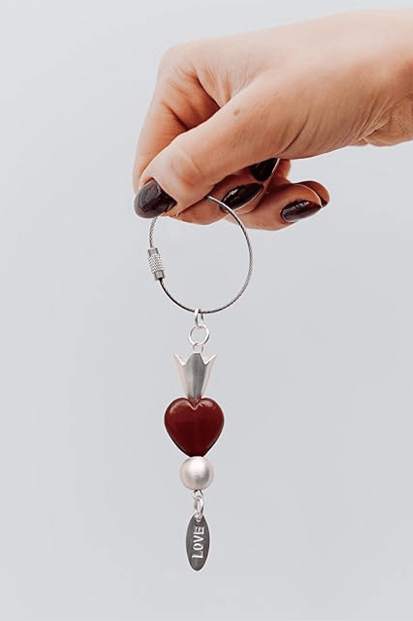 Red Heart Glass Bead Handmade Silvered Brass Keychain - ILLUMEAKey Chain