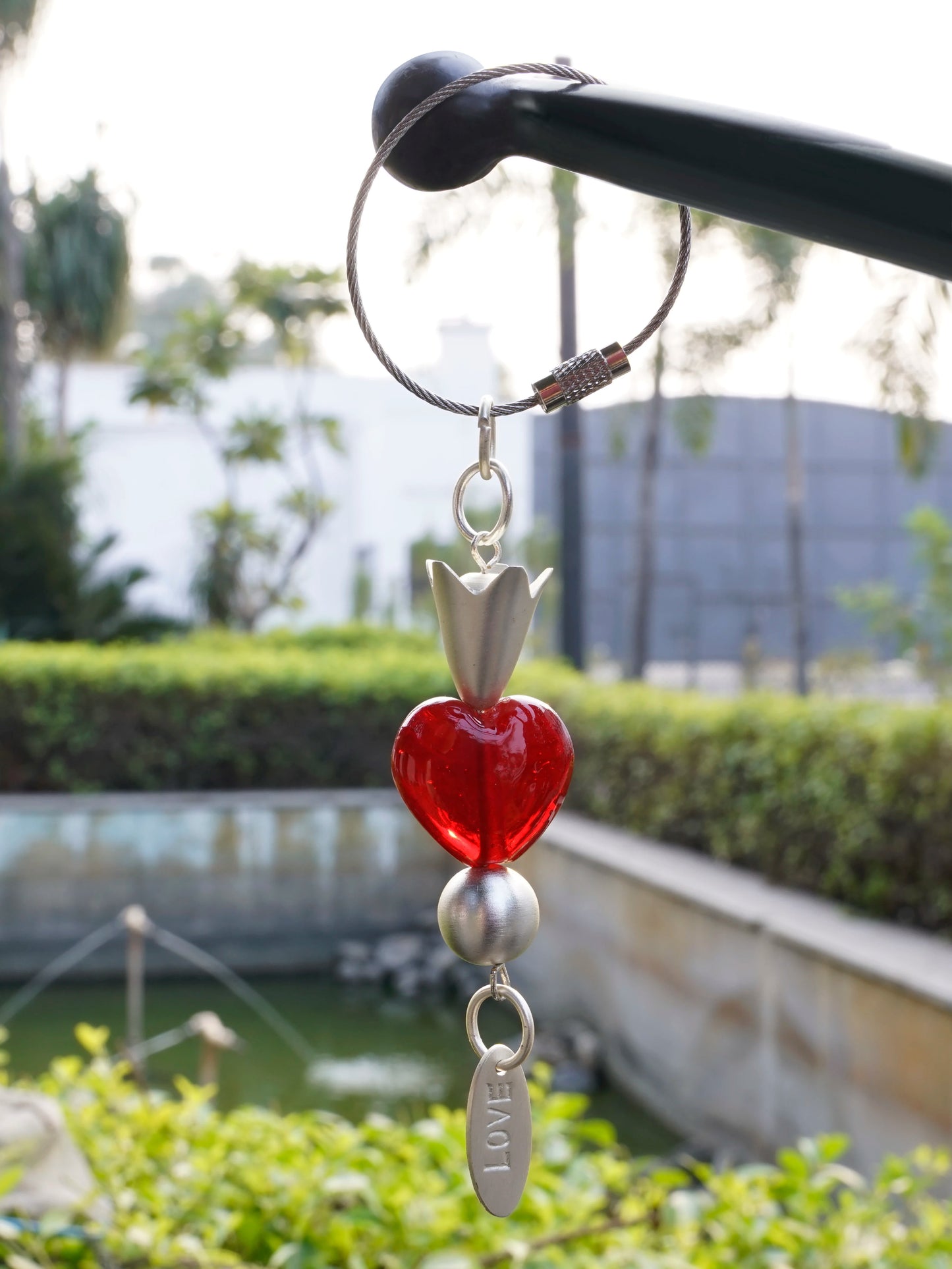 Red Heart Glass Bead Handmade Silvered Brass Keychain - ILLUMEAKey Chain