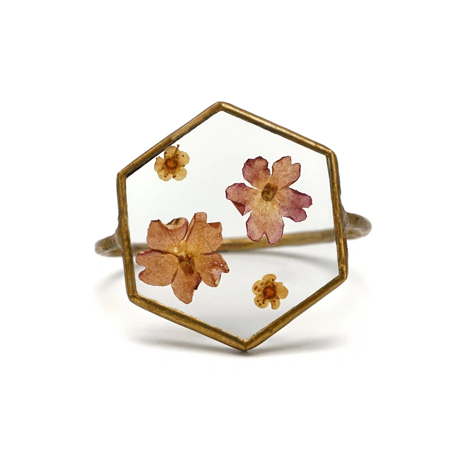 Set of 4 Hexagon Handmade Dried Pressed Flower Glass Napkin Rings - ILLUMEANapkin Ring