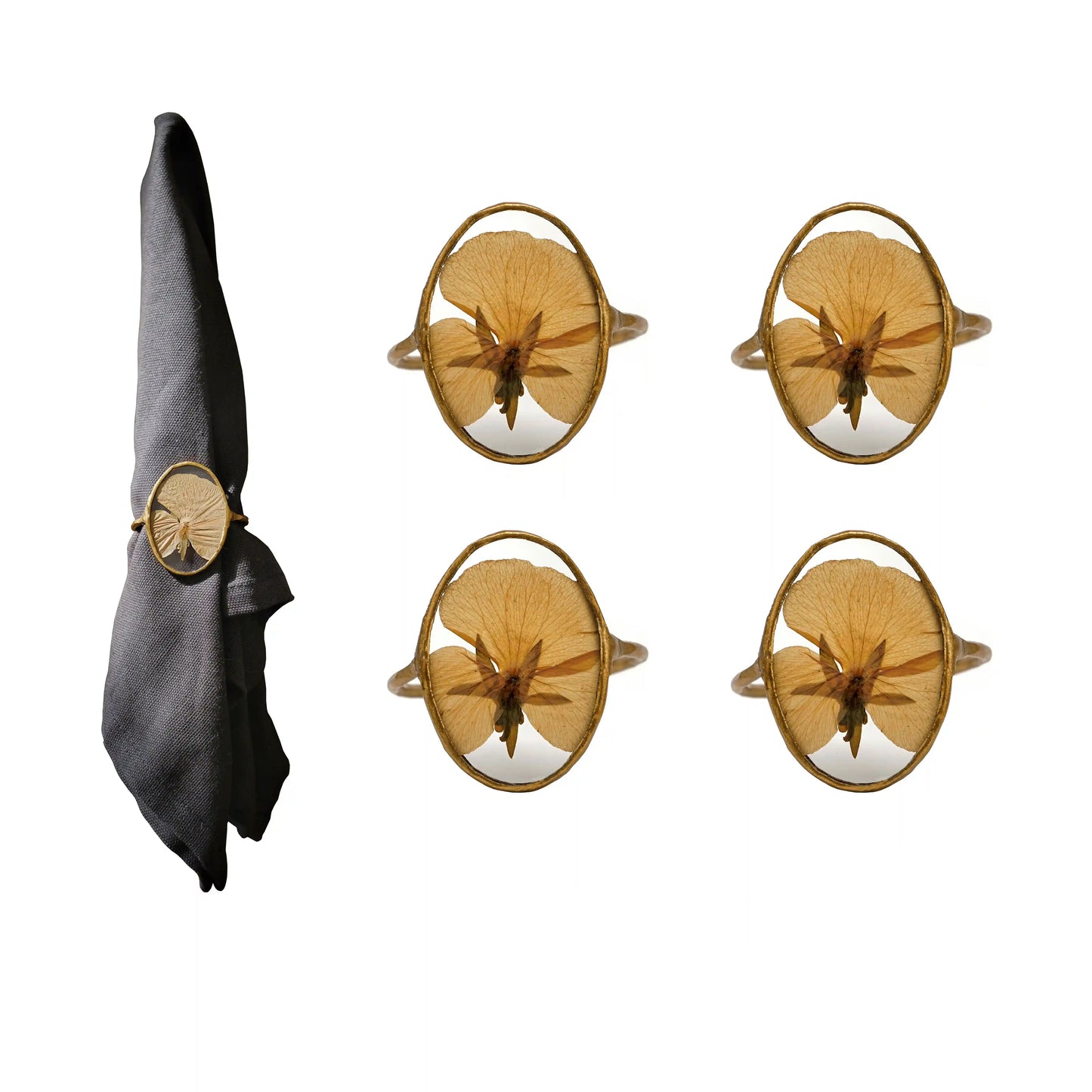 Set of 4 Oval Handmade Dried Pressed Flower Glass Napkin Rings - ILLUMEANapkin Ring