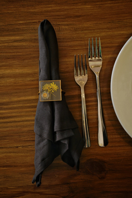 Set of 4 Square Handmade Dried Pressed Flower Glass Napkin Rings - ILLUMEANapkin Ring