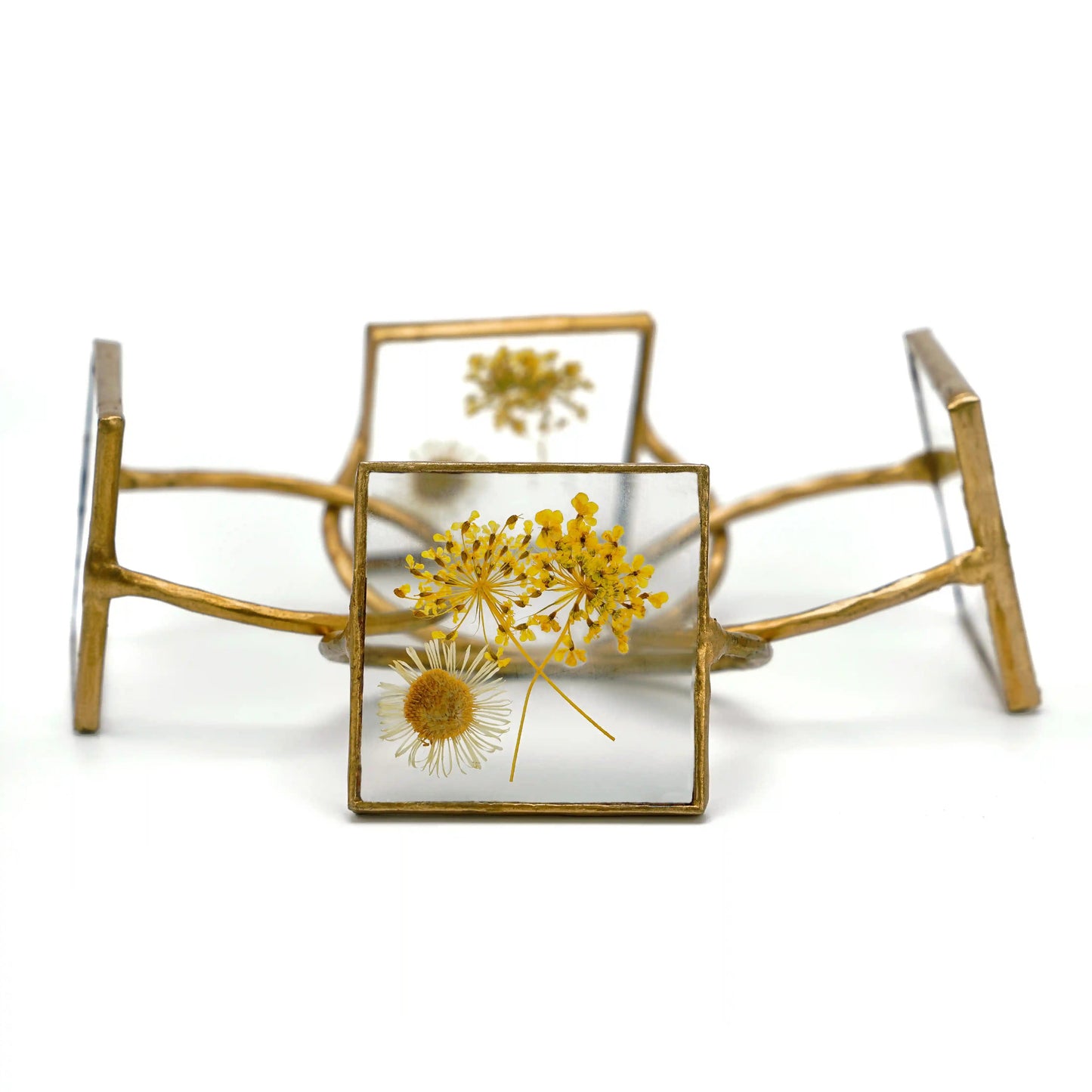 Set of 4 Square Handmade Dried Pressed Flower Glass Napkin Rings - ILLUMEANapkin Ring