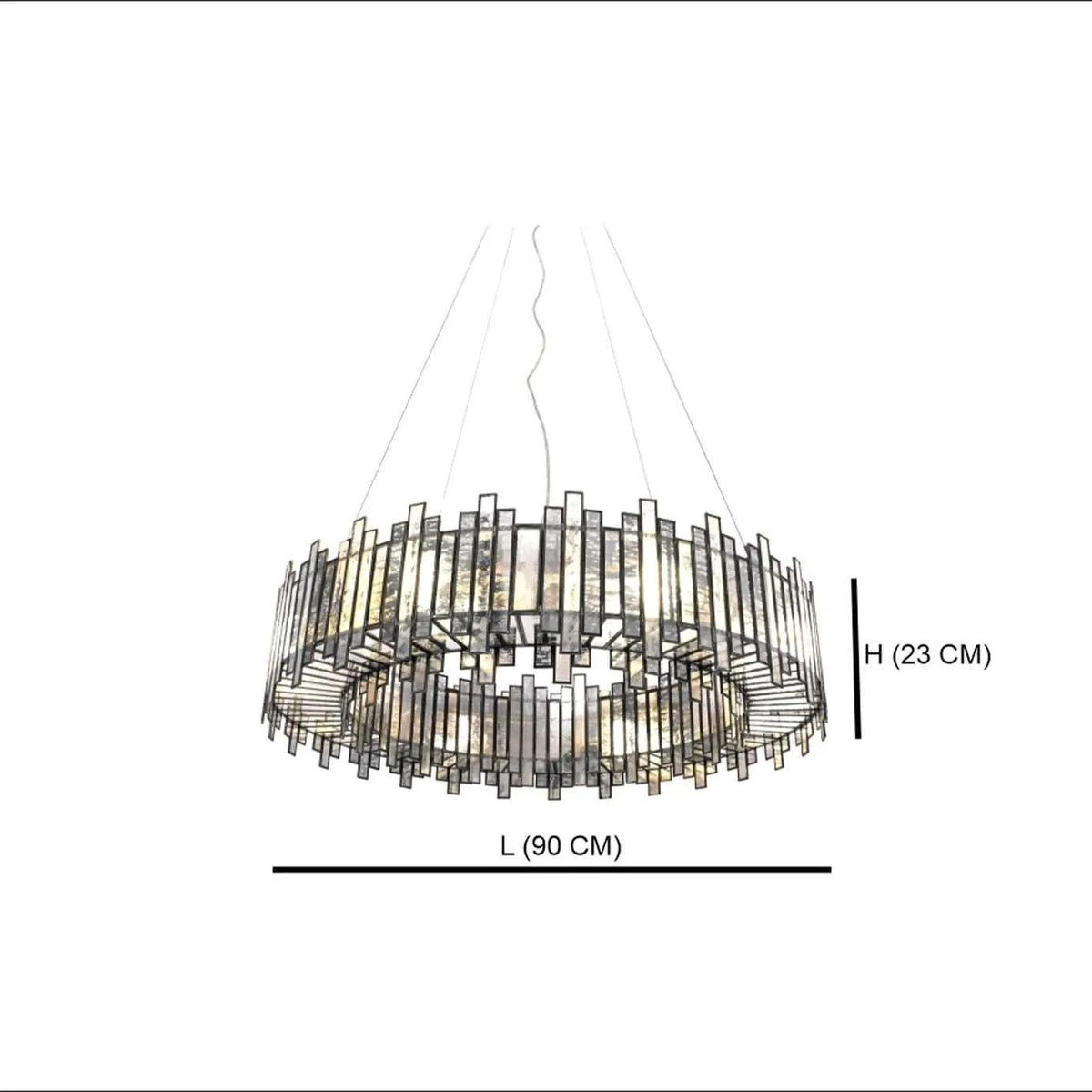 Poppy Ring Chandelier Light Antique with handmade stained glass and brass ring design