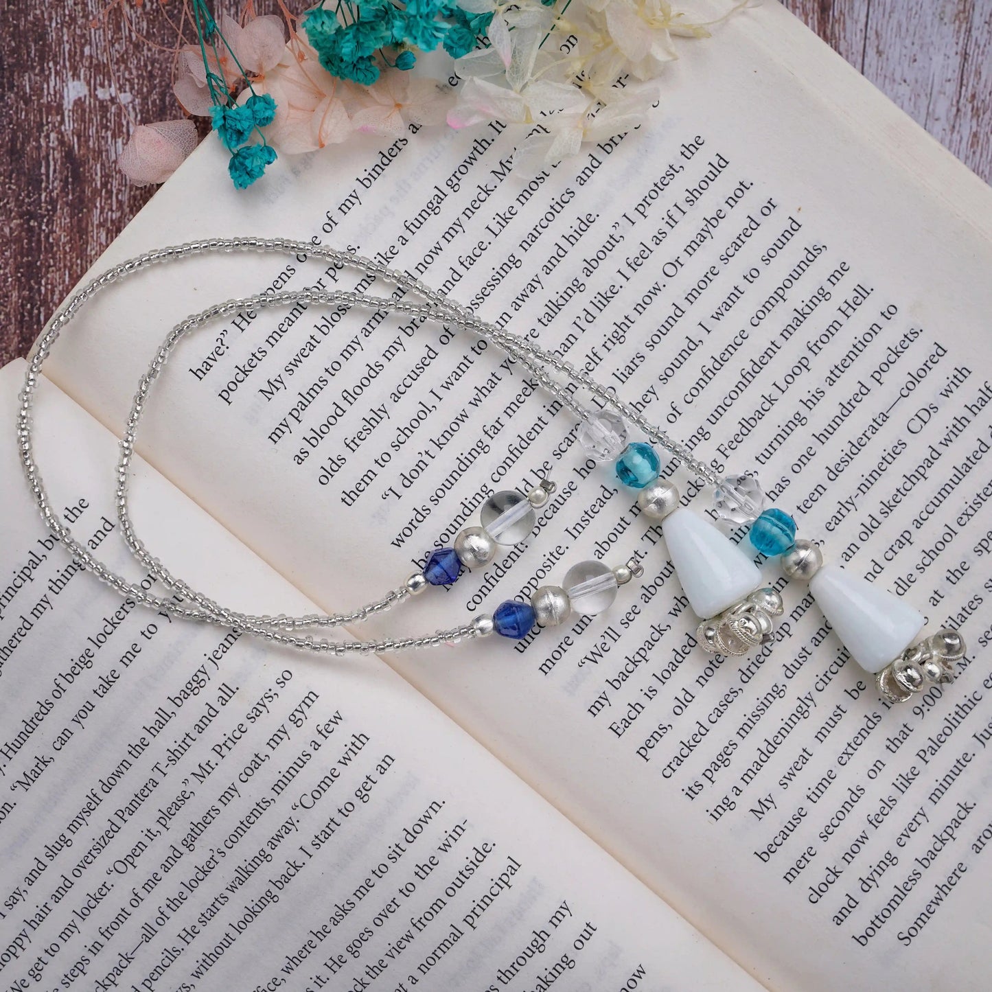 White Glass Beads Handmade Bookmark - ILLUMEABookmark