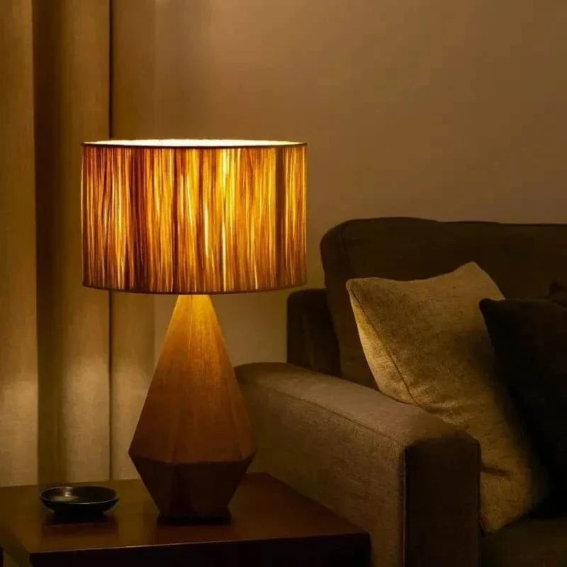 Wood Base Table Lamp with warm natural wooden base and soft ambient light for modern and rustic interiors