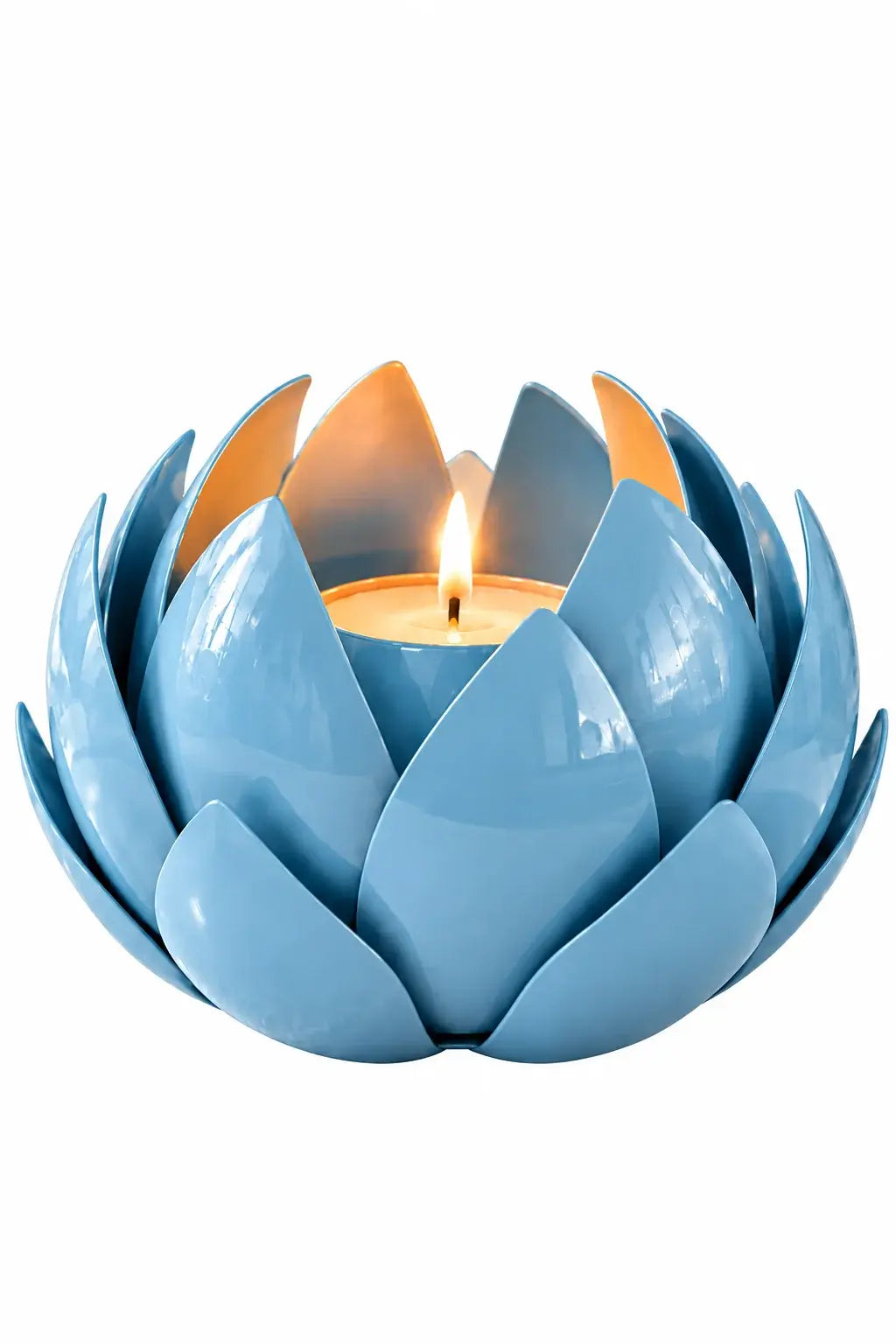 Blue Lotus Metal Leaf Hurricane Lamp, exquisite luxury decor blending elegance and nature's serenity