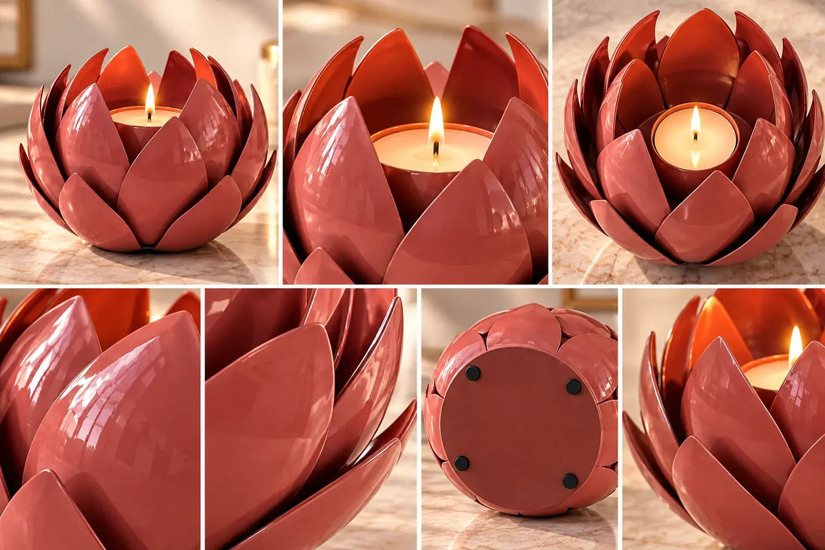 Elegant metal leaf tealight candle holder enhancing ambient luxury lighting with exquisite metallic accents