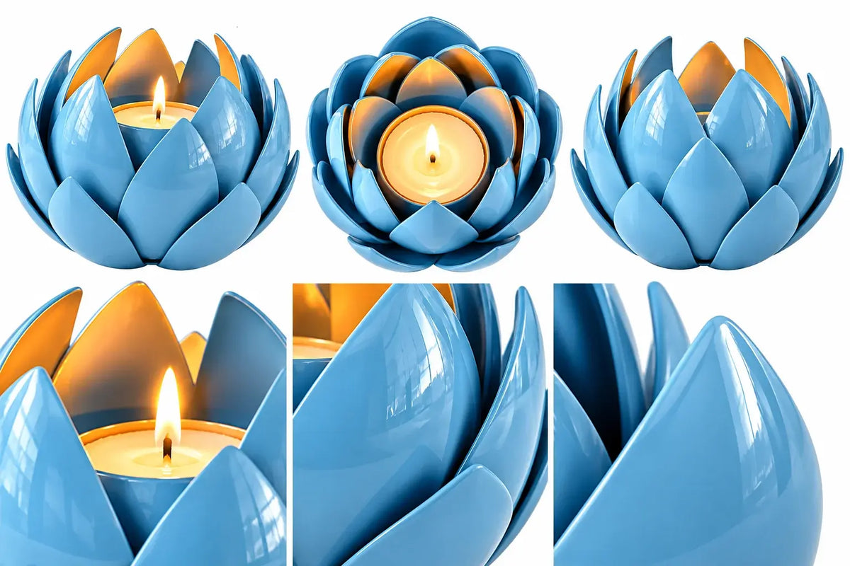 Blue Lotus Metal Leaf Hurricane Lamp, exquisite luxury decor blending elegance and nature's serenity
