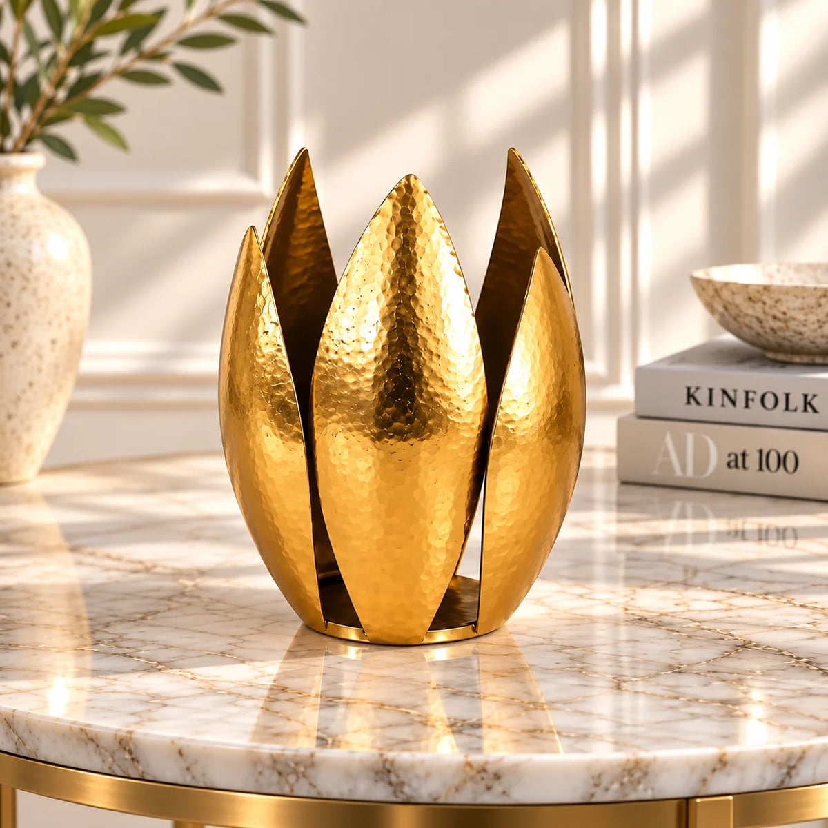 Lotus Leaf Hammered Tealight Holder for living room dining table and bedroom décor