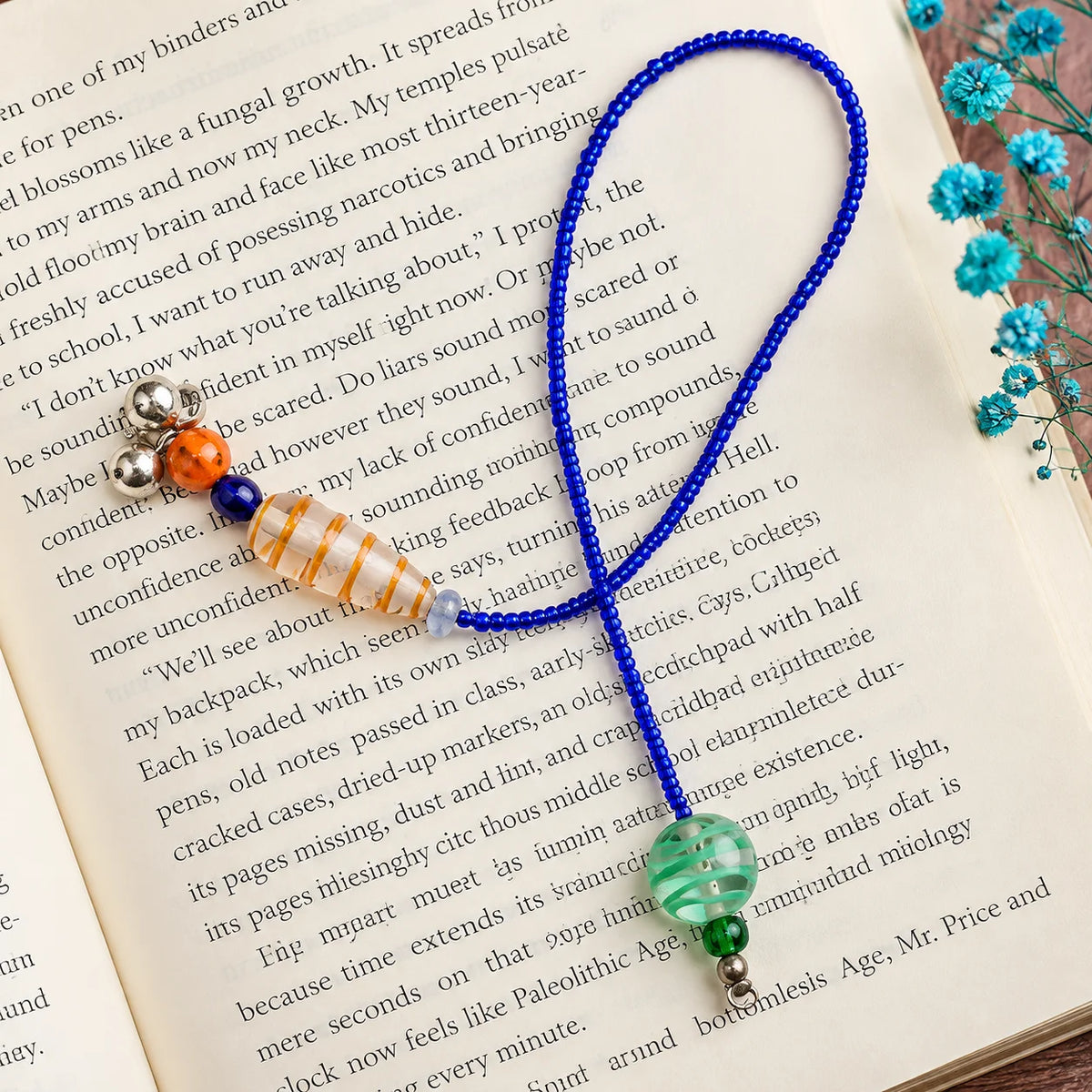 Blue Glass Beads Handmade Bookmark – ILLUMEA Decorative Bookmark for Book Lovers