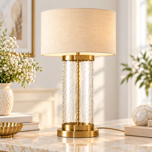 Casted Glass Table Lamp – ILLUMEA Luxury Glass and Brass Lighting for Home Décor