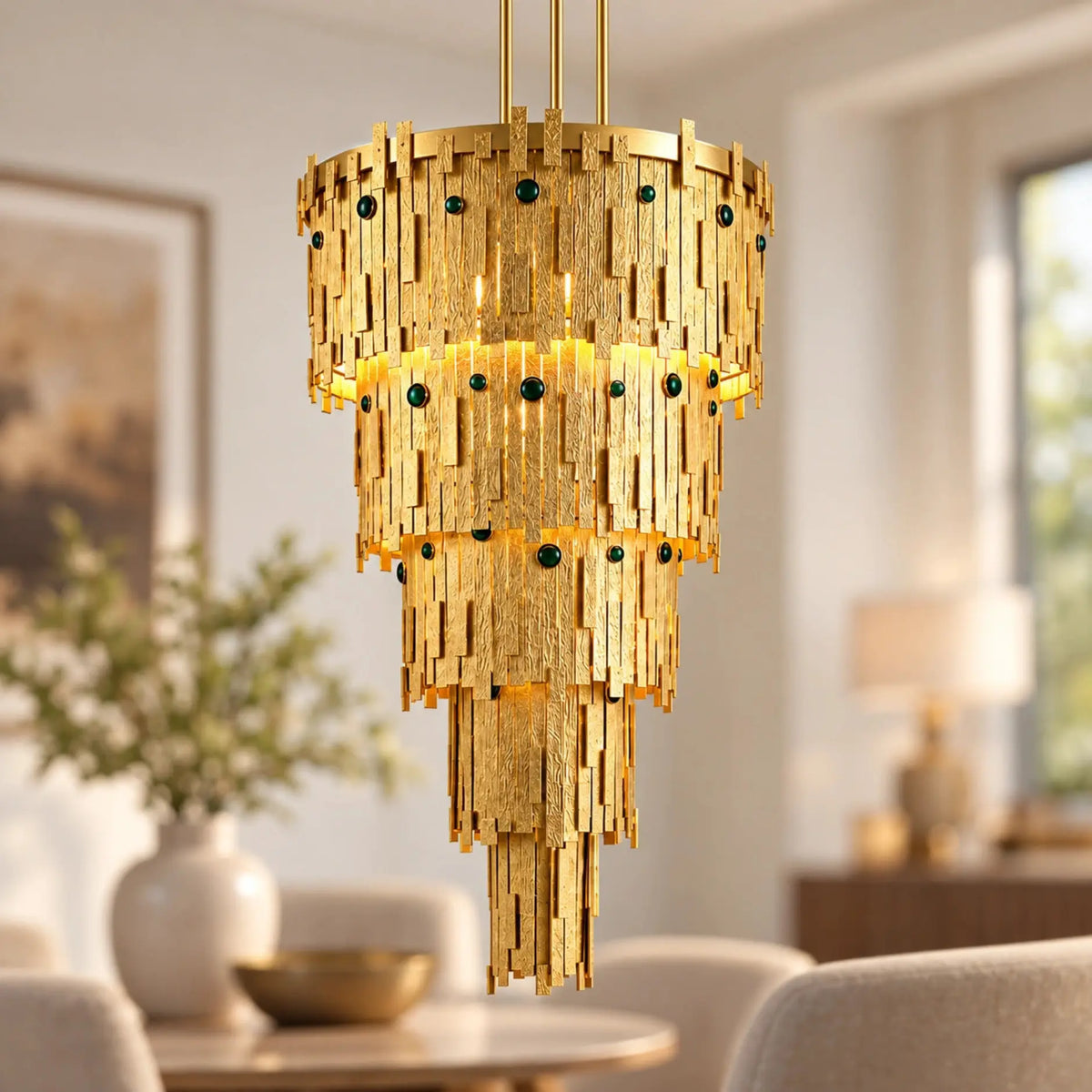 Gold Casted Strips Chandelier with Layered Design | ILLUMEA