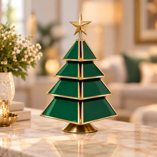 Christmas Tree Table Lamp – ILLUMEA Green and Gold Decorative Lighting for Home Décor