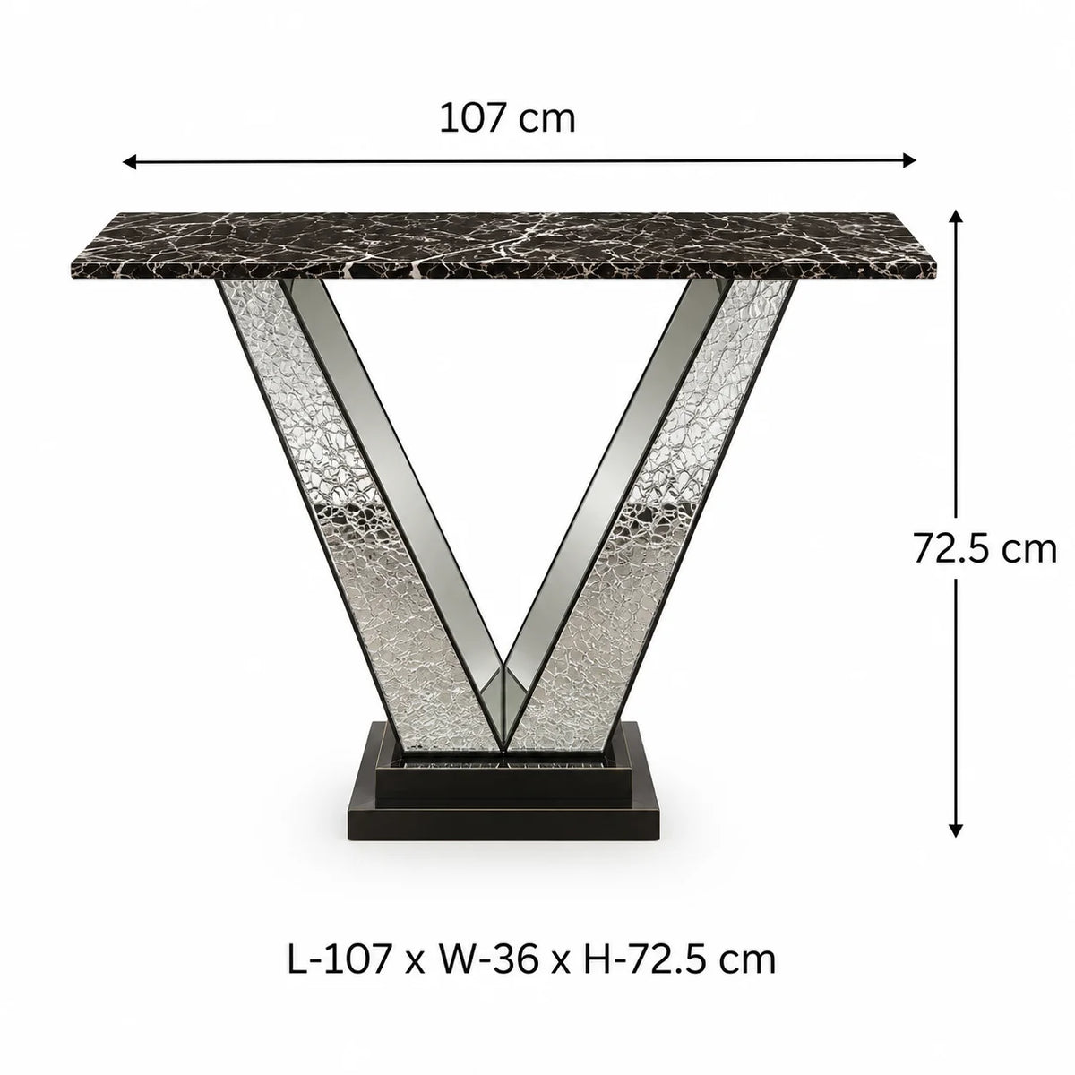 Modern Luxury Console Table with brass-finished geometric legs and dark marble top, perfect for elegant entryways and living rooms – ILLUMEA