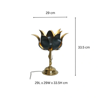 Designer Lotus Bloom Table Lamp Black & Gold