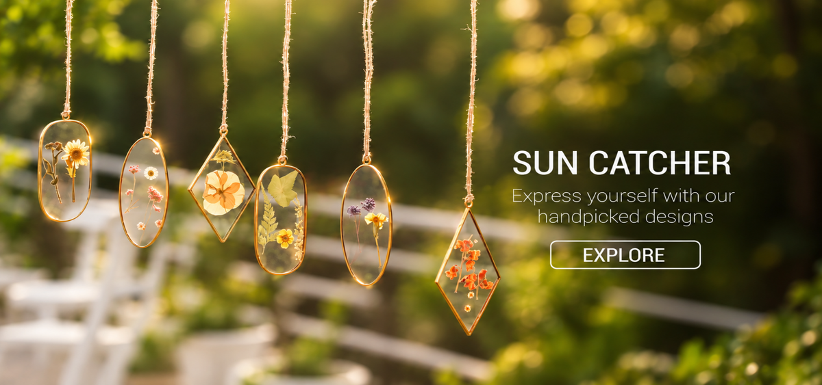 Designer sun catcher with pressed flowers for modern home décor