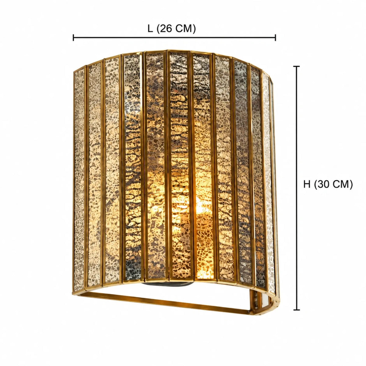 Brass luxury wall lamp featuring silver antique glass, elegant lighting fixture by ILLUMEA for sophisticated interiors