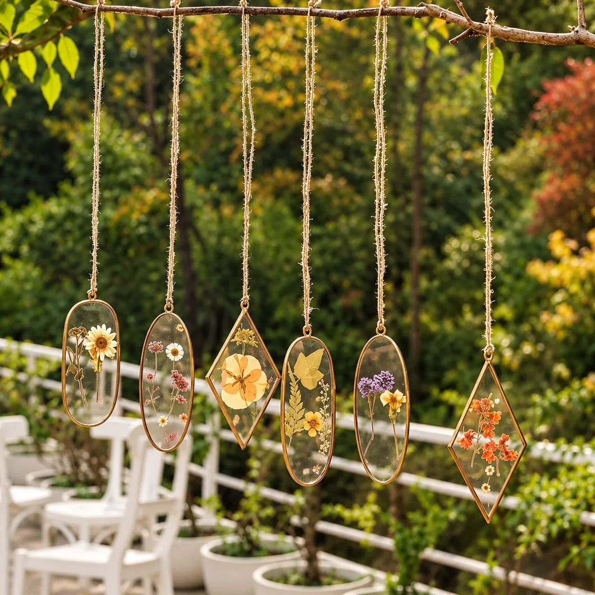 Decorative Diamond Flower Suncatcher Pendant with a handcrafted metal frame, transparent glass and natural jute hanging cord – ILLUMEA
