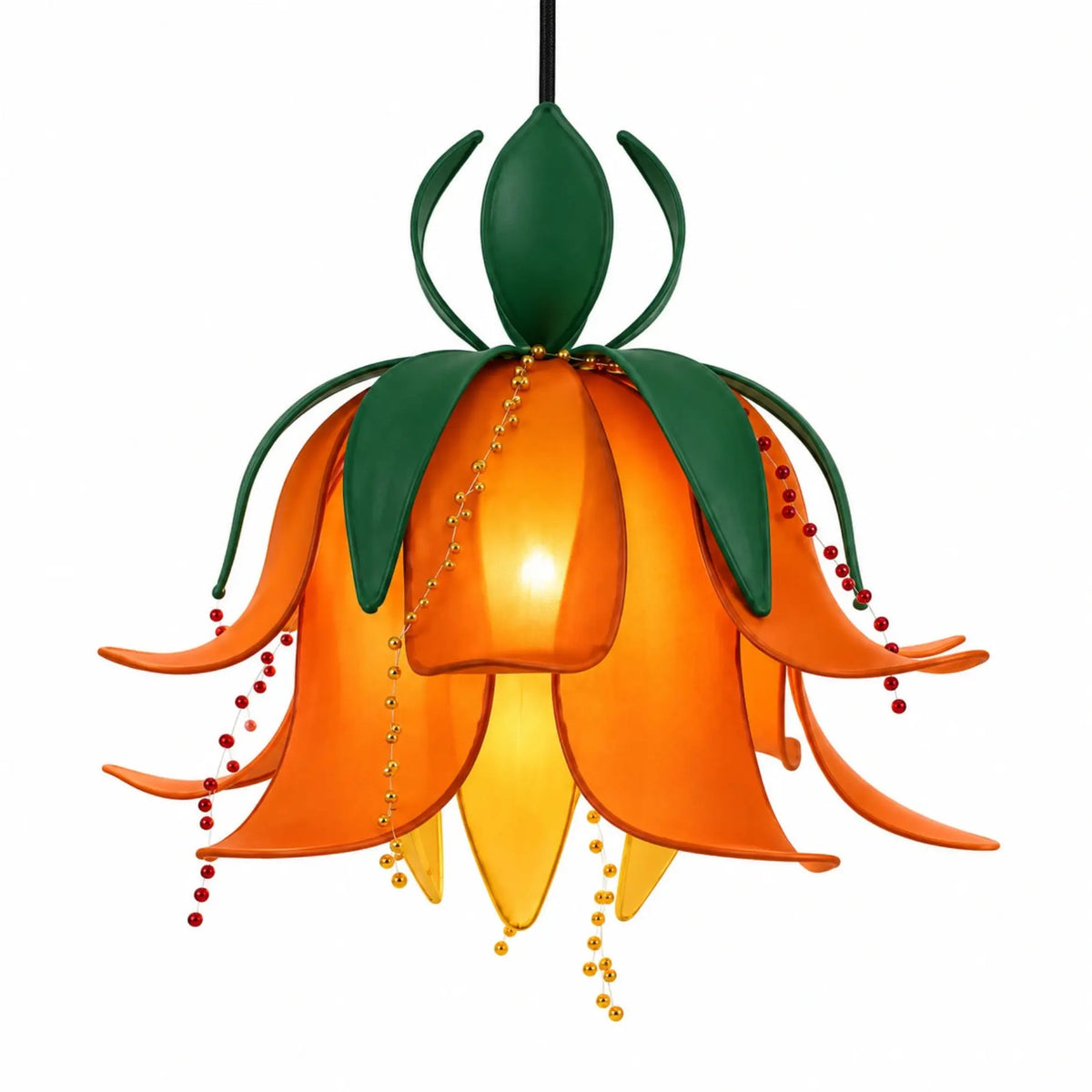 Flower-Inspired Fabric Pendant Lamp with Colorful Orange and Green Petals for Unique Interior Décor | ILLUMEA