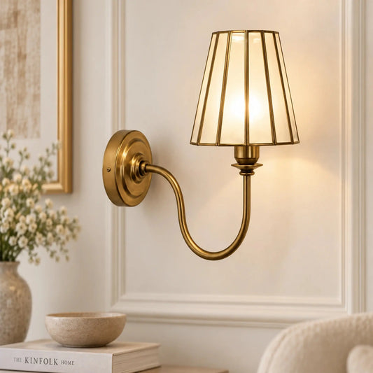 Frost Glass Shade Wall Lamp with Antique Brass Frame for Elegant Home Interior Décor – ILLUMEA