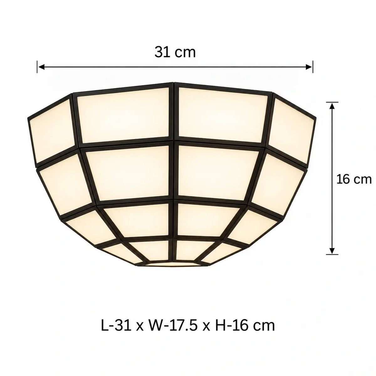 Black Metal Geometric Ceiling Light Fixture with Segmented Frosted Panels for Contemporary Residential and Commercial Spaces | ILLUMEA