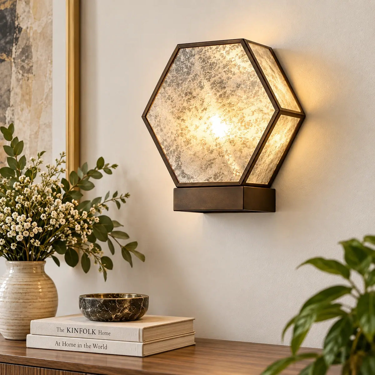Decorative Hexagonal Glass Wall Lamp for Hallways, Hotels, Restaurants and Luxury Interiors