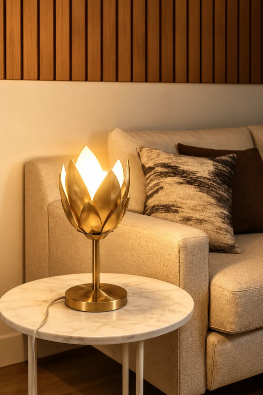 Hammered Leaf Design Lamp in Antique Brass, featuring exquisite hammered leaf patterns for luxurious home decor.